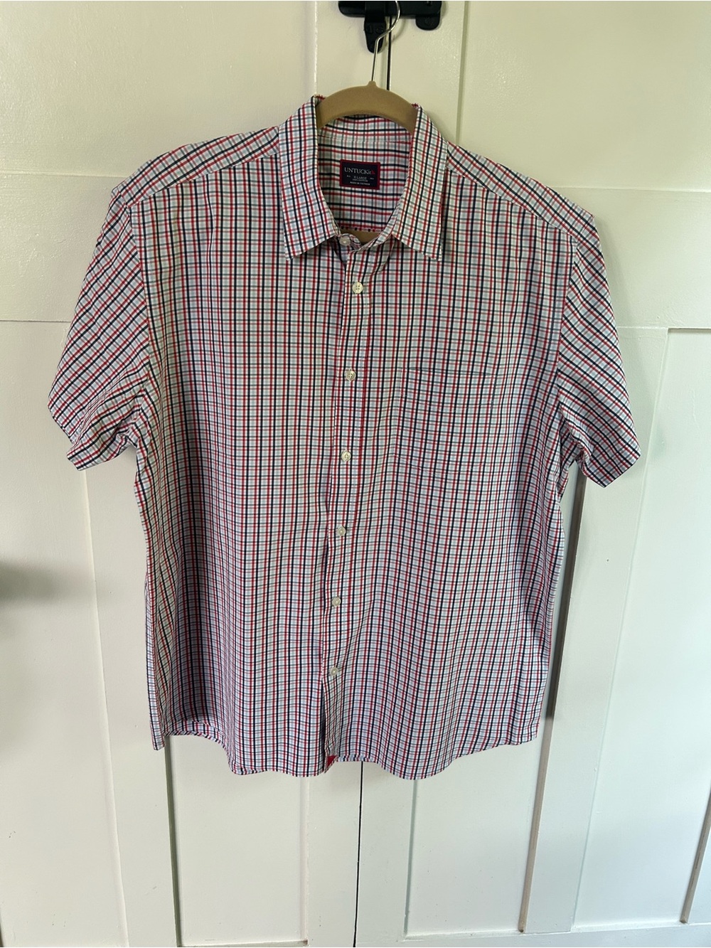 UNTUCKit Men's Short Sleeve Button Down Shirt Red Blue Gingham Plaid XL